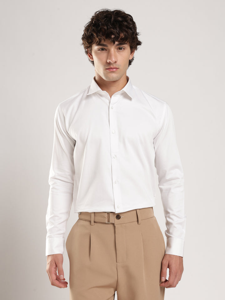 White Solid Slim Fit Formal Shirt