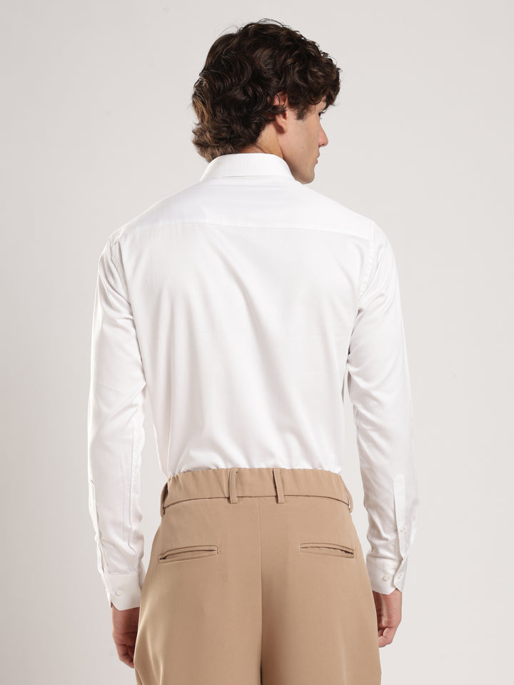 White Solid Slim Fit Formal Shirt