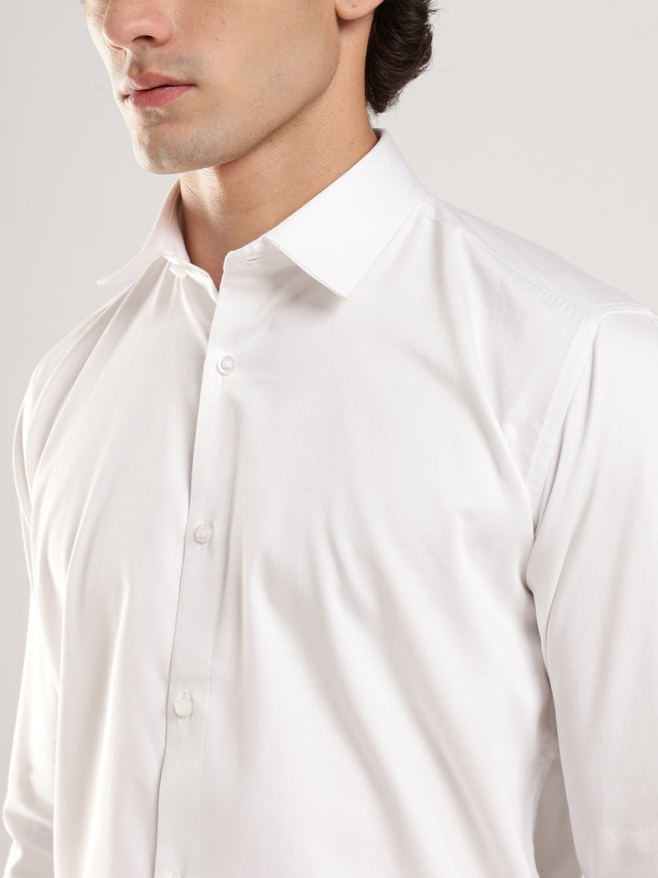 White Solid Slim Fit Formal Shirt