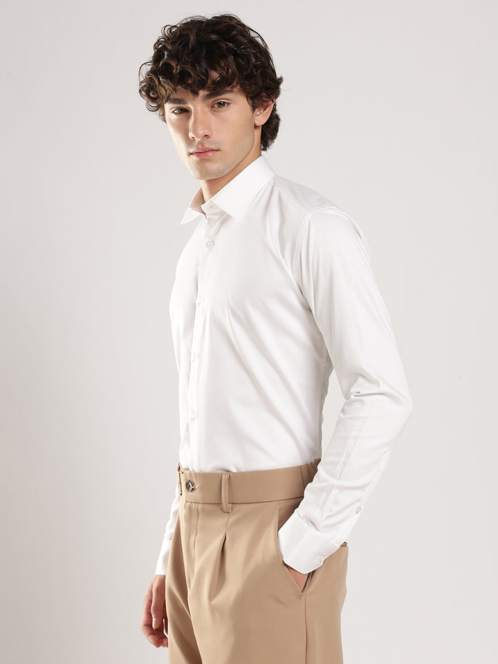 White Solid Slim Fit Formal Shirt