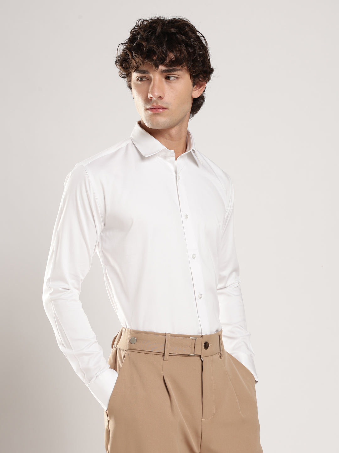 White Solid Slim Fit Formal Shirt