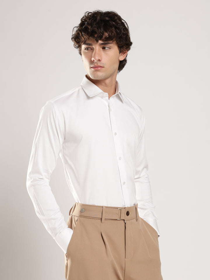 White Solid Slim Fit Formal Shirt