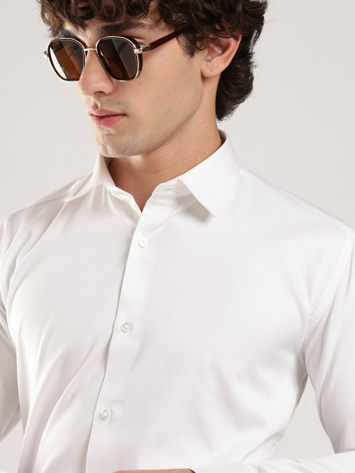 White Solid Slim Fit Formal Shirt