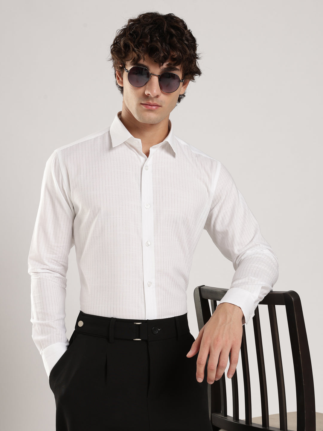 White Striped Slim Fit Casual Shirt