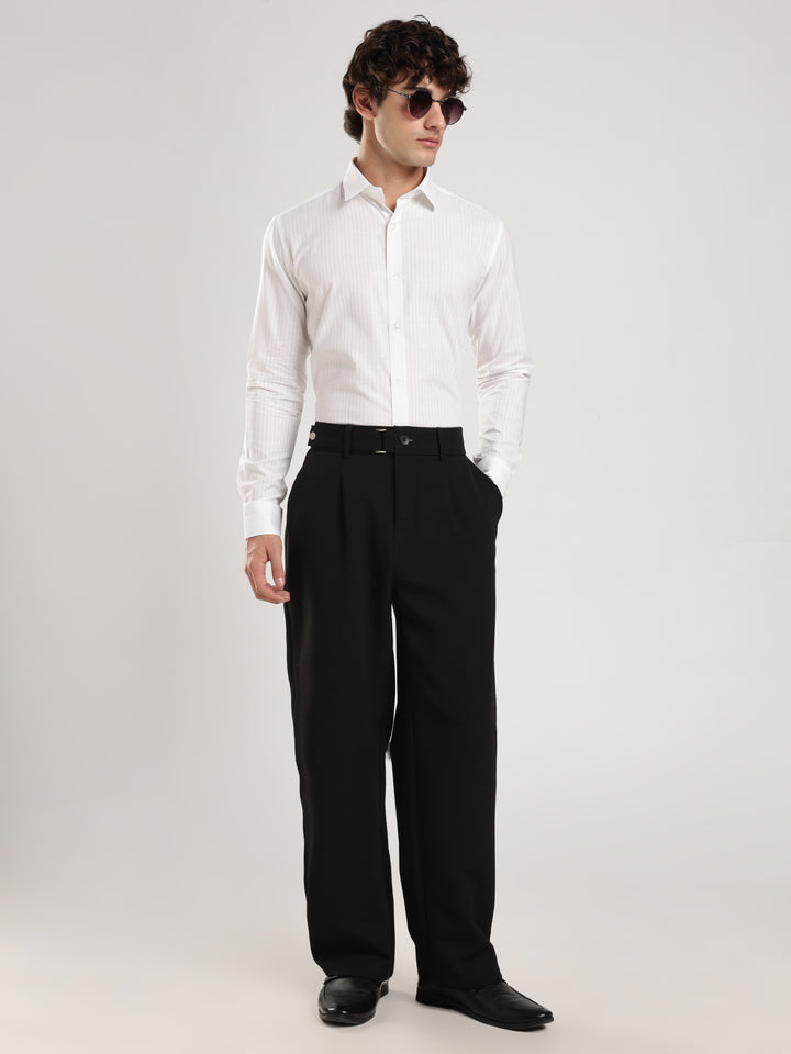 White Striped Slim Fit Casual Shirt