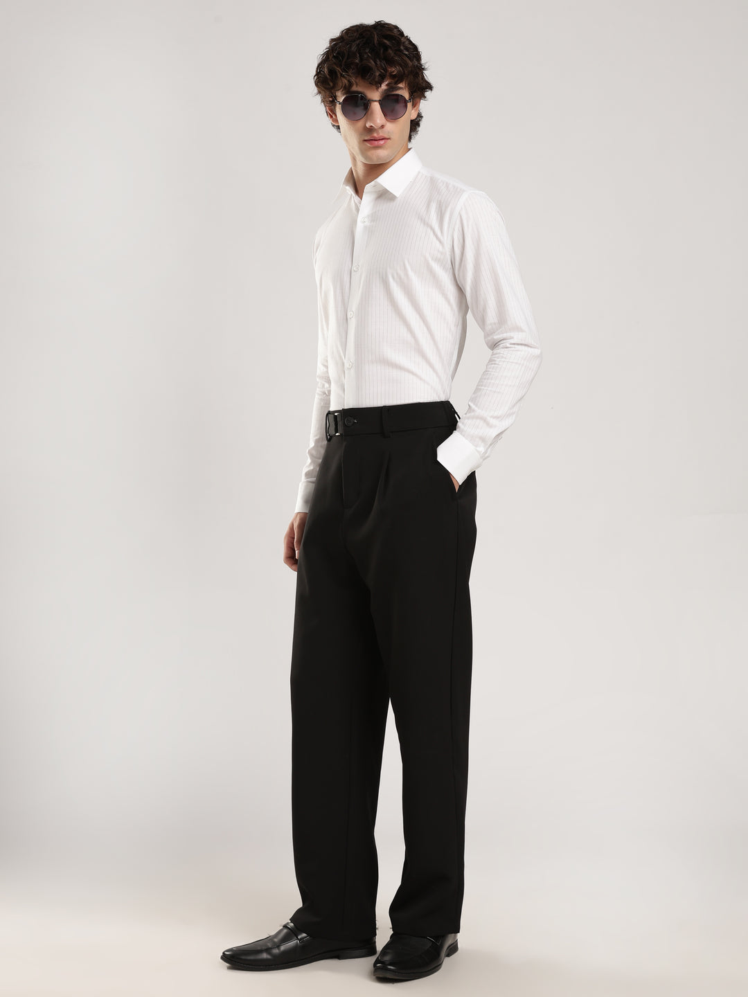 White Striped Slim Fit Casual Shirt