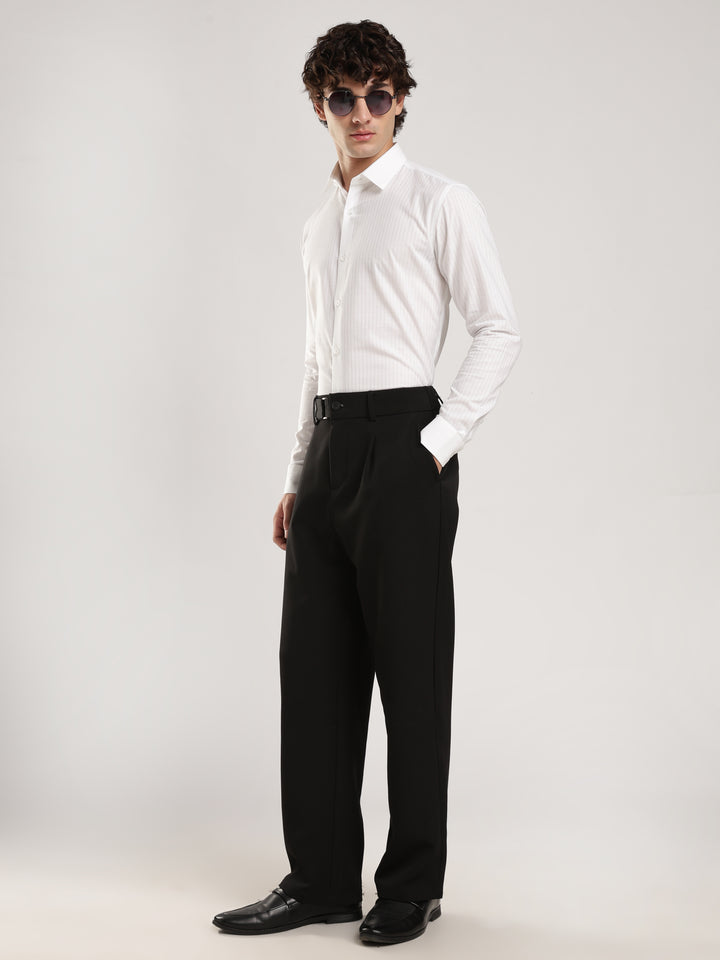 White Striped Slim Fit Casual Shirt