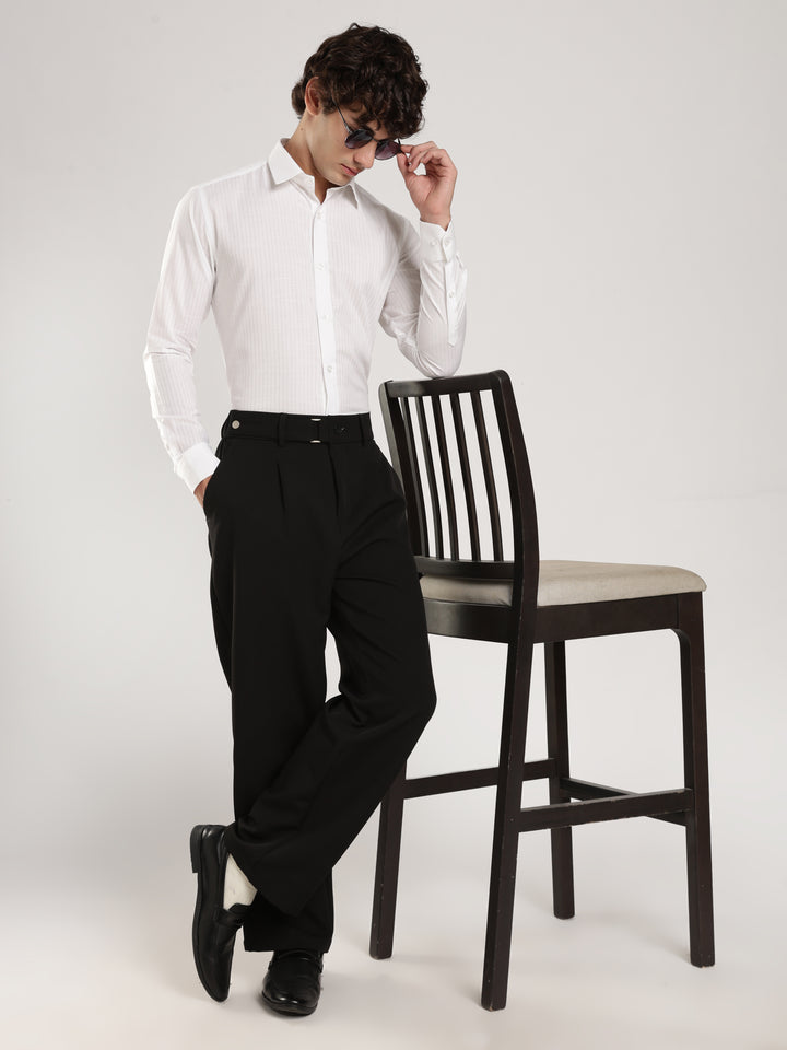 White Striped Slim Fit Casual Shirt