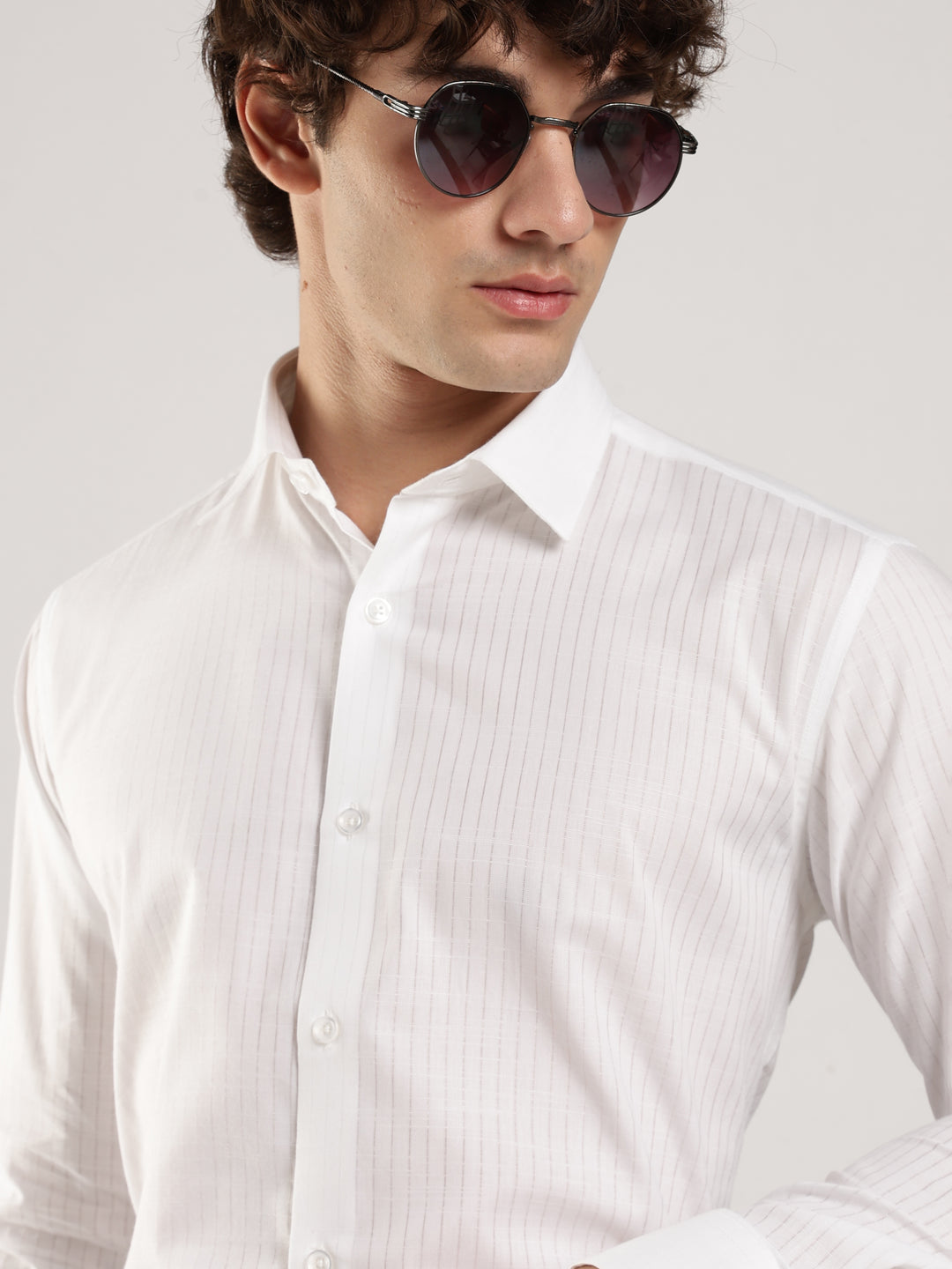 White Striped Slim Fit Casual Shirt