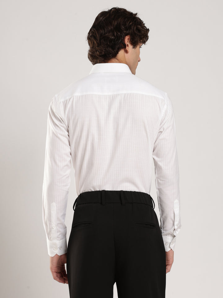 White Striped Slim Fit Casual Shirt