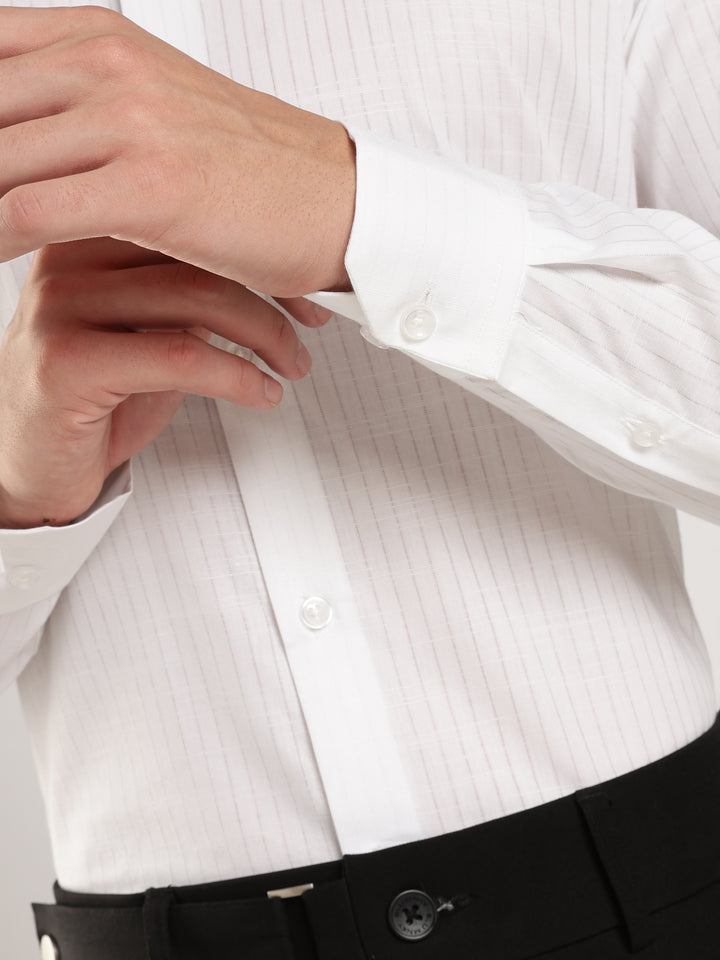 White Striped Slim Fit Casual Shirt