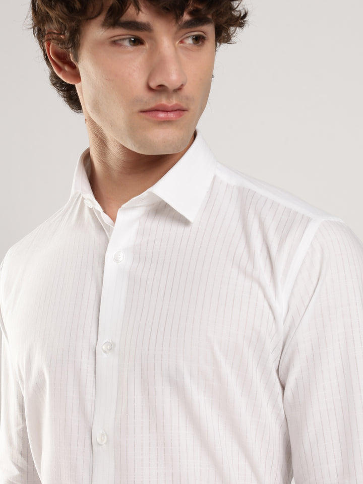 White Striped Slim Fit Casual Shirt