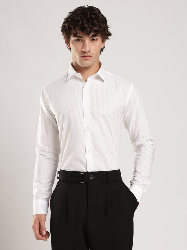 White Striped Slim Fit Casual Shirt