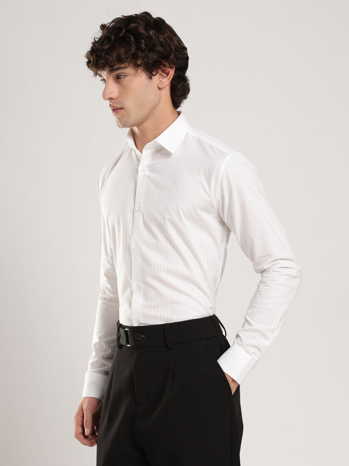 White Striped Slim Fit Casual Shirt