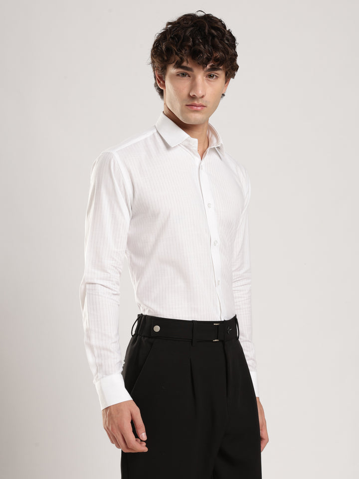 White Striped Slim Fit Casual Shirt
