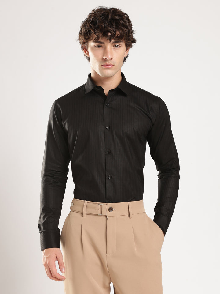 Black Striped Slim Fit Casual Shirt