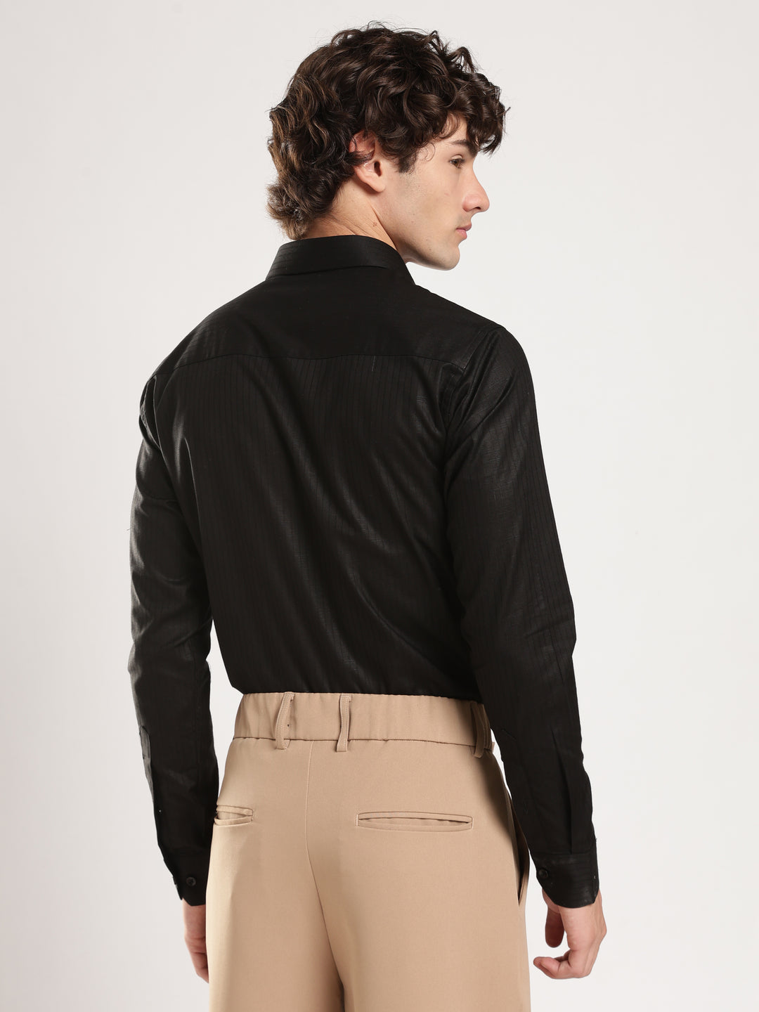 Black Striped Slim Fit Casual Shirt