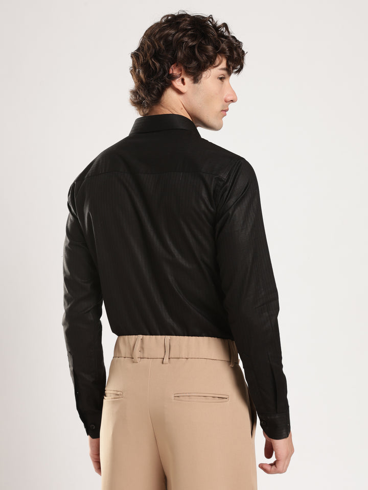 Black Striped Slim Fit Casual Shirt