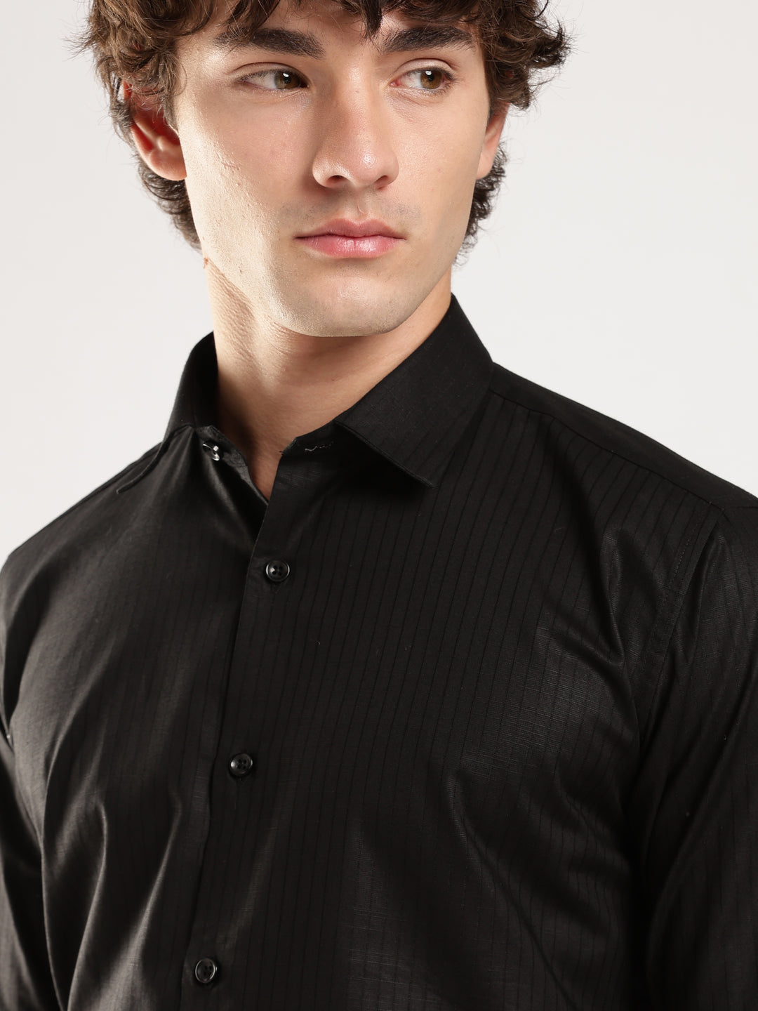 Black Striped Slim Fit Casual Shirt