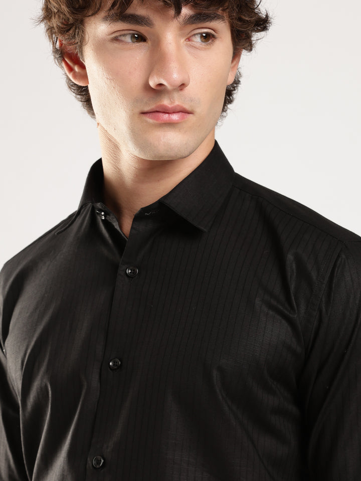 Black Striped Slim Fit Casual Shirt