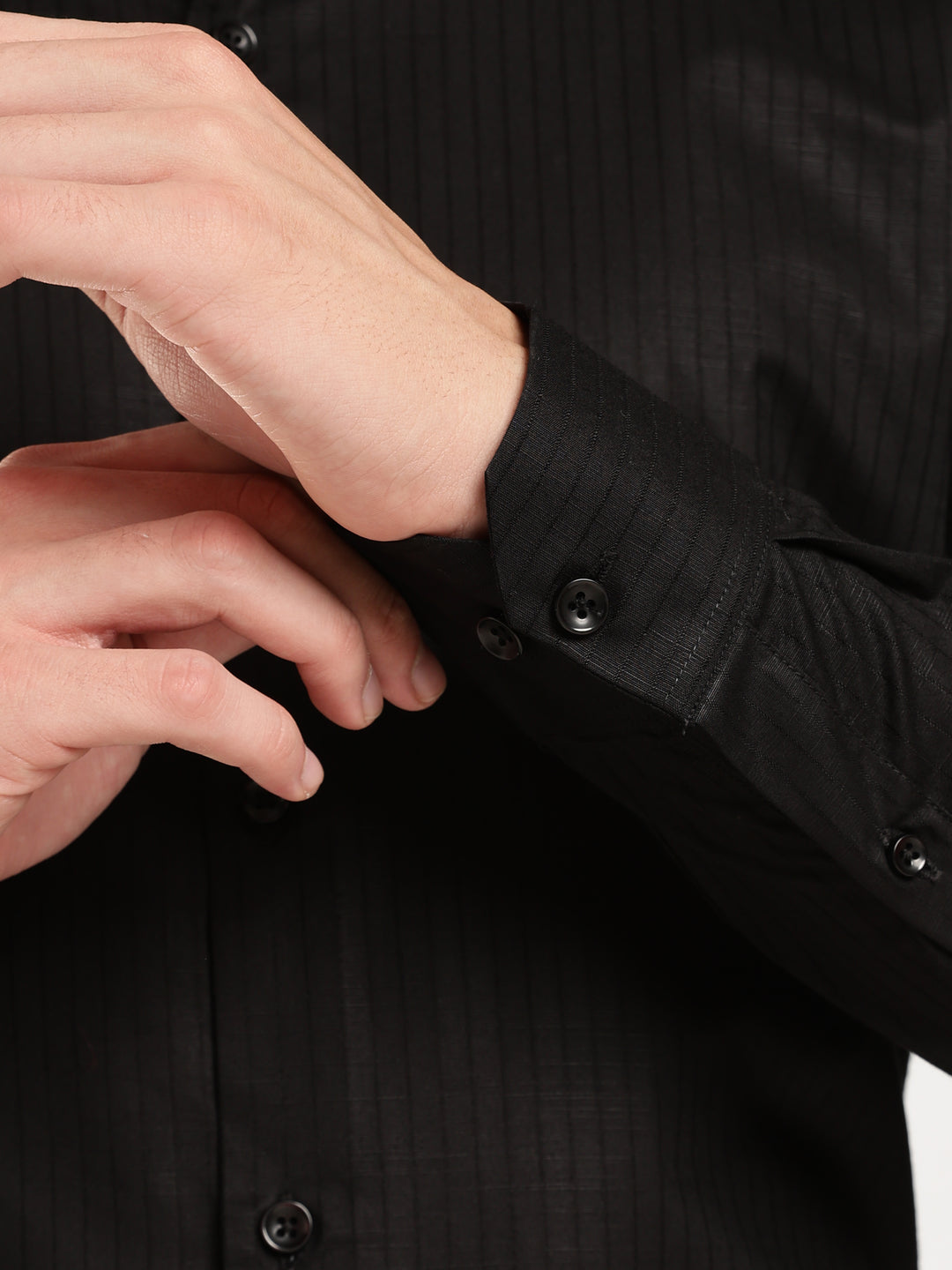 Black Striped Slim Fit Casual Shirt