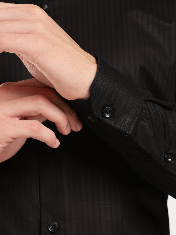 Black Striped Slim Fit Casual Shirt
