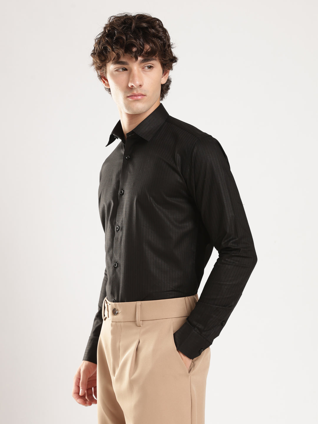 Black Striped Slim Fit Casual Shirt