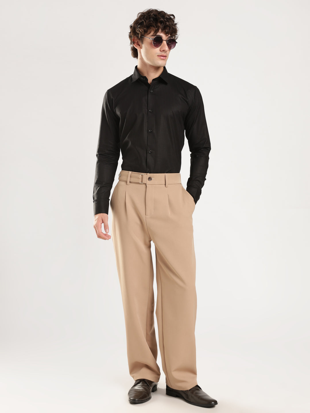 Black Striped Slim Fit Casual Shirt