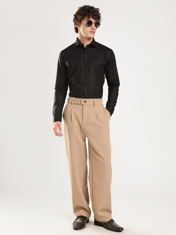 Black Striped Slim Fit Casual Shirt
