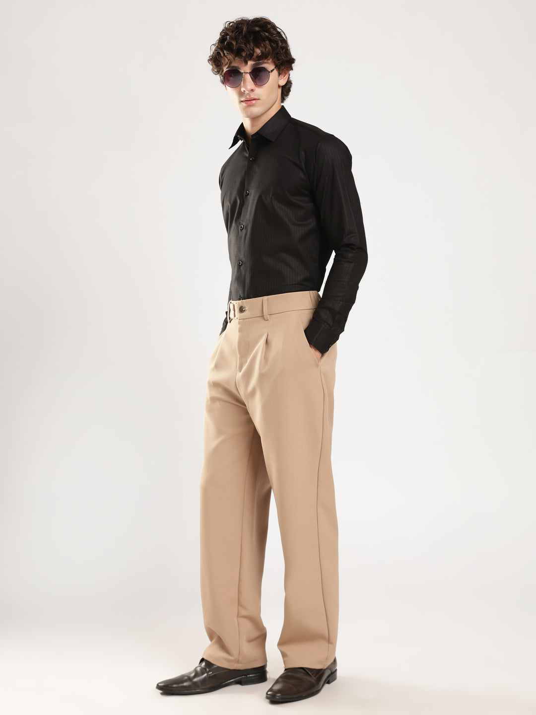 Black Striped Slim Fit Casual Shirt
