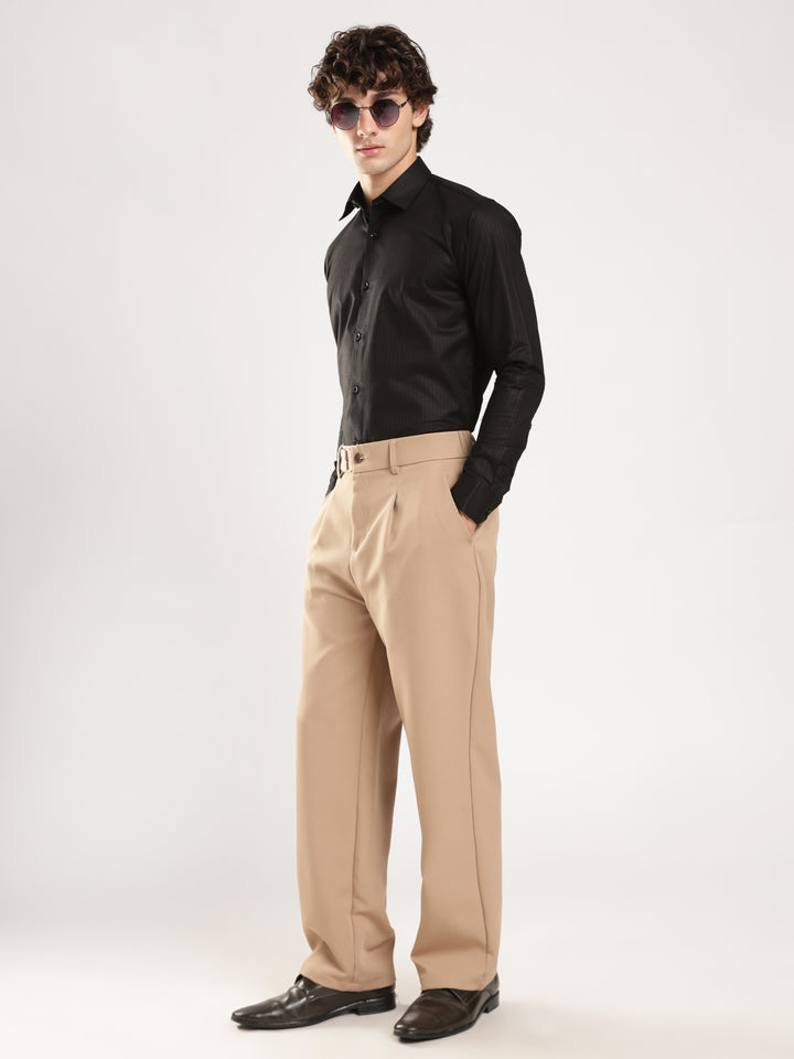 Black Striped Slim Fit Casual Shirt