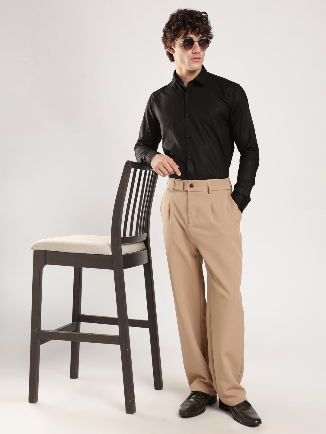Black Striped Slim Fit Casual Shirt