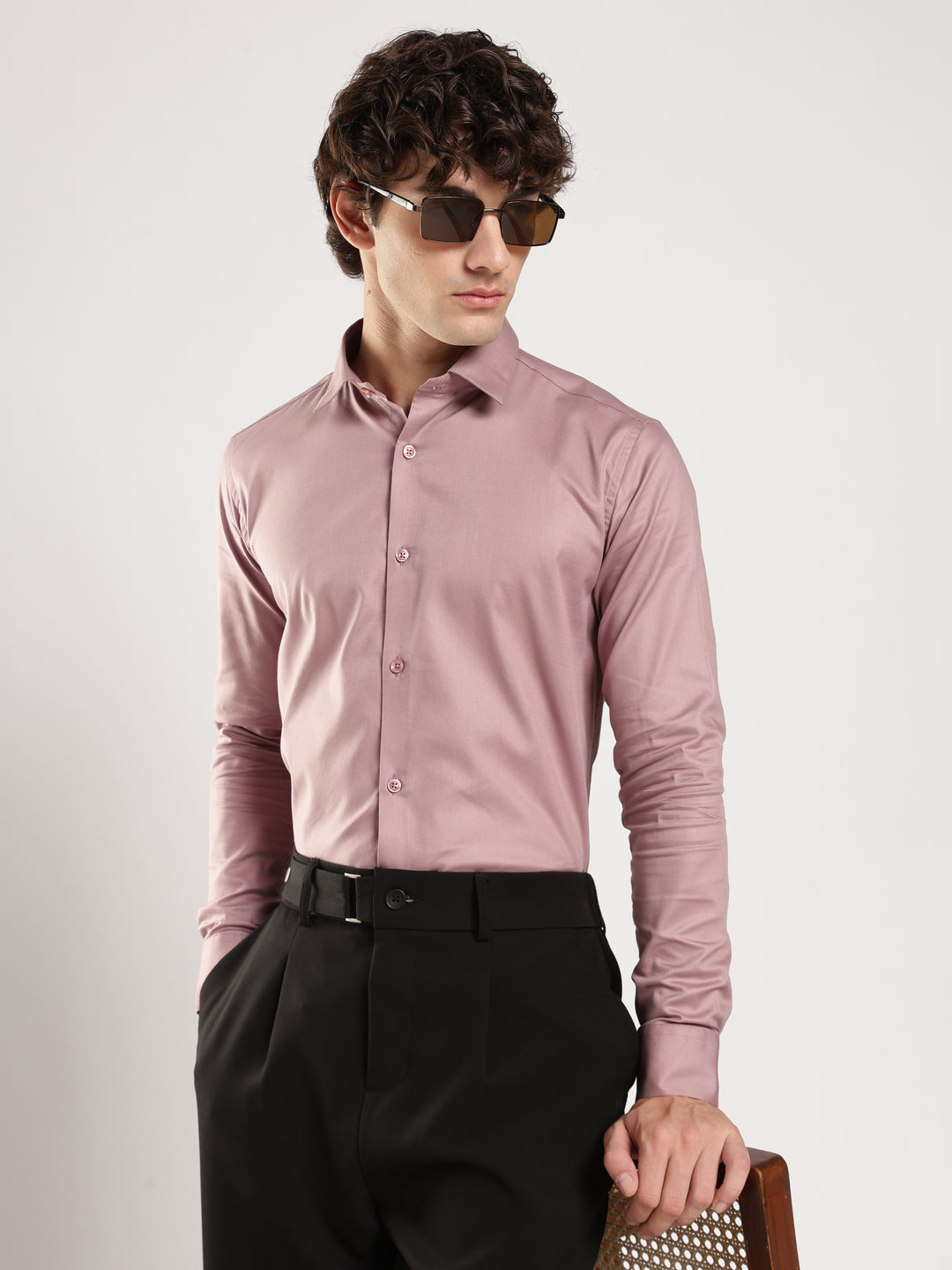 Violet Solid Slim Fit Formal Shirt