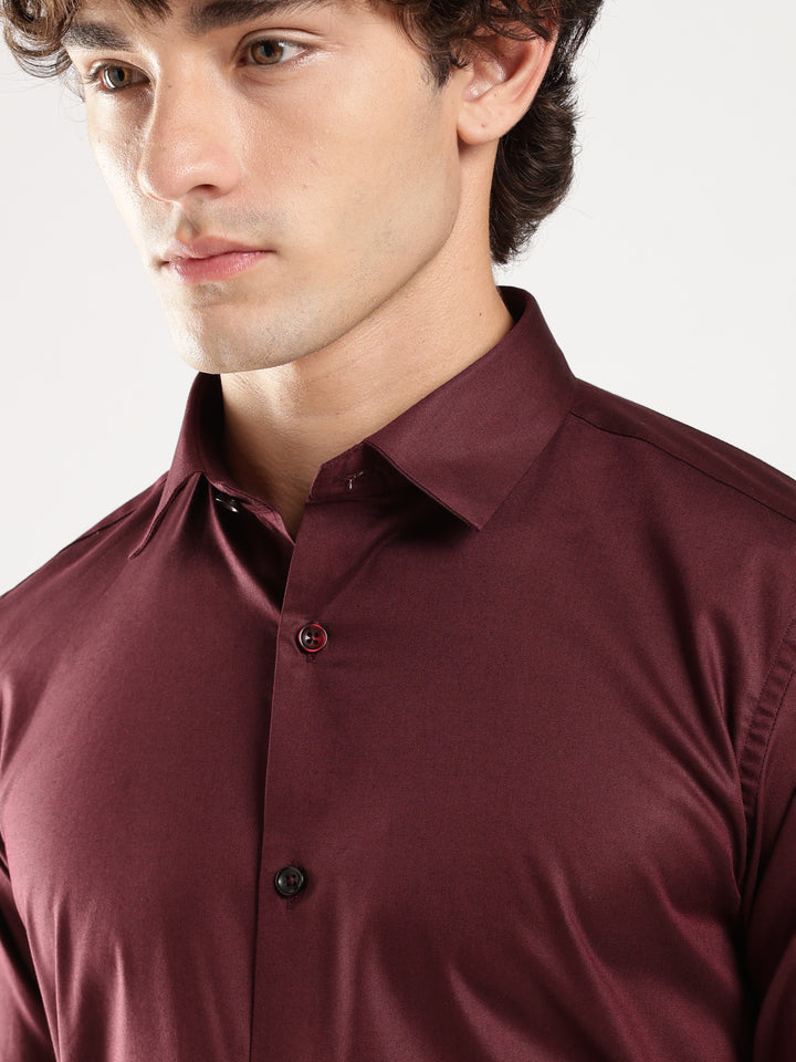 Wine Solid Slim Fit Formal Shirt