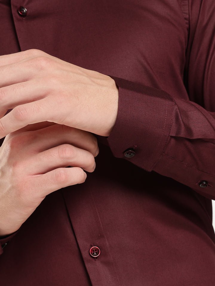 Wine Solid Slim Fit Formal Shirt