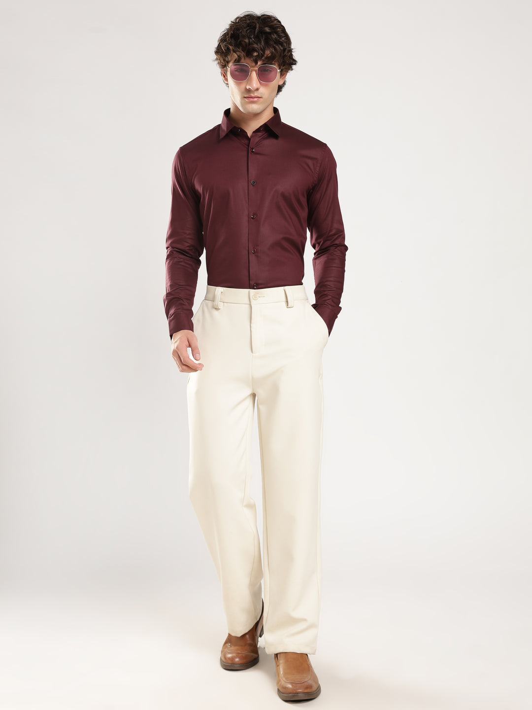 Wine Solid Slim Fit Formal Shirt
