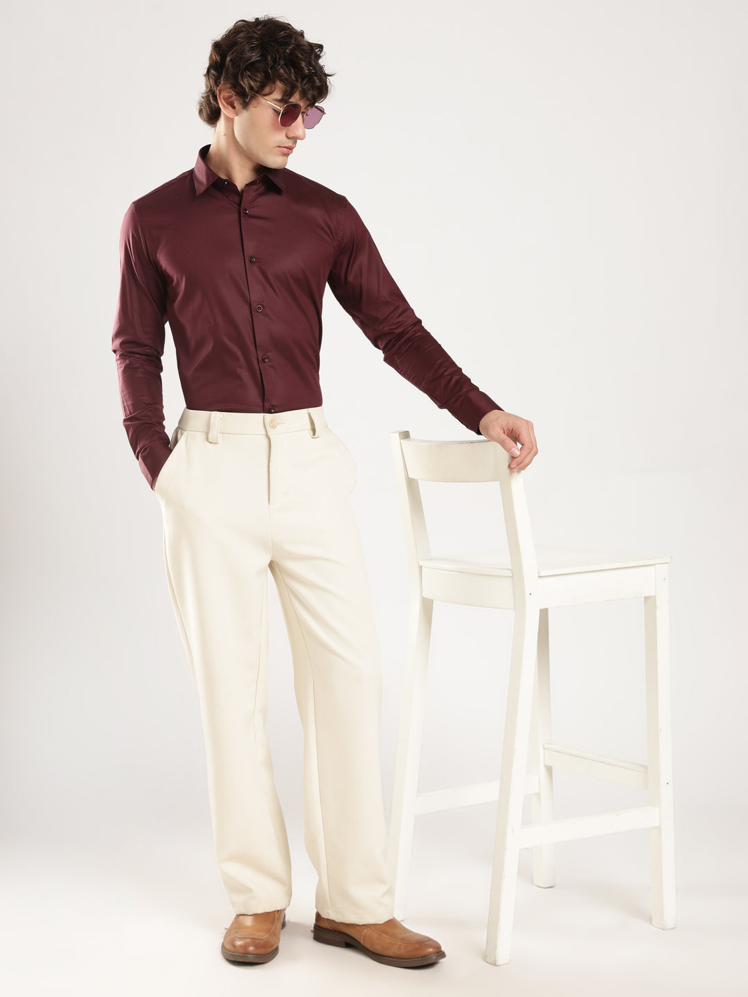 Wine Solid Slim Fit Formal Shirt