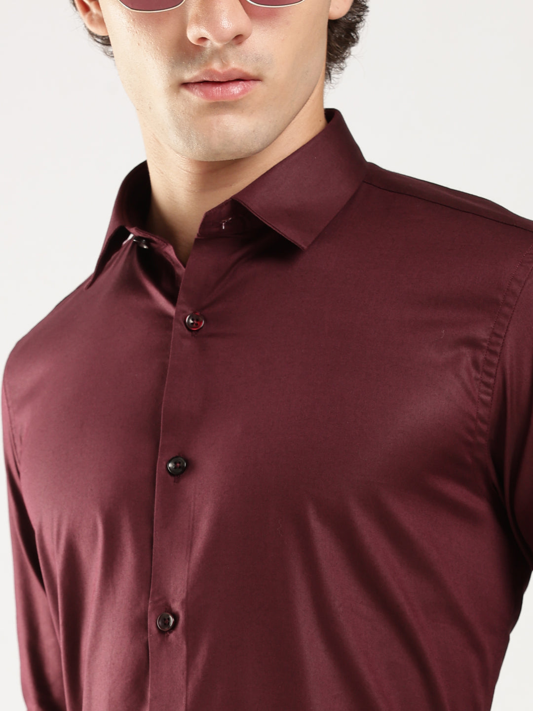 Wine Solid Slim Fit Formal Shirt
