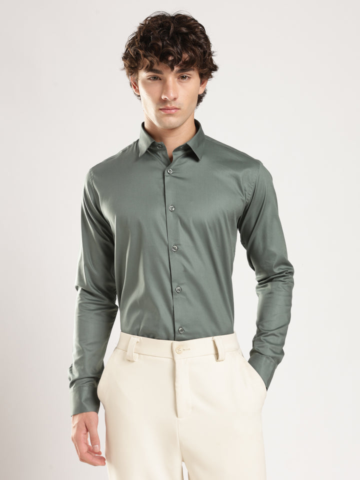 Pastel Green Solid Slim Fit Formal Shirt
