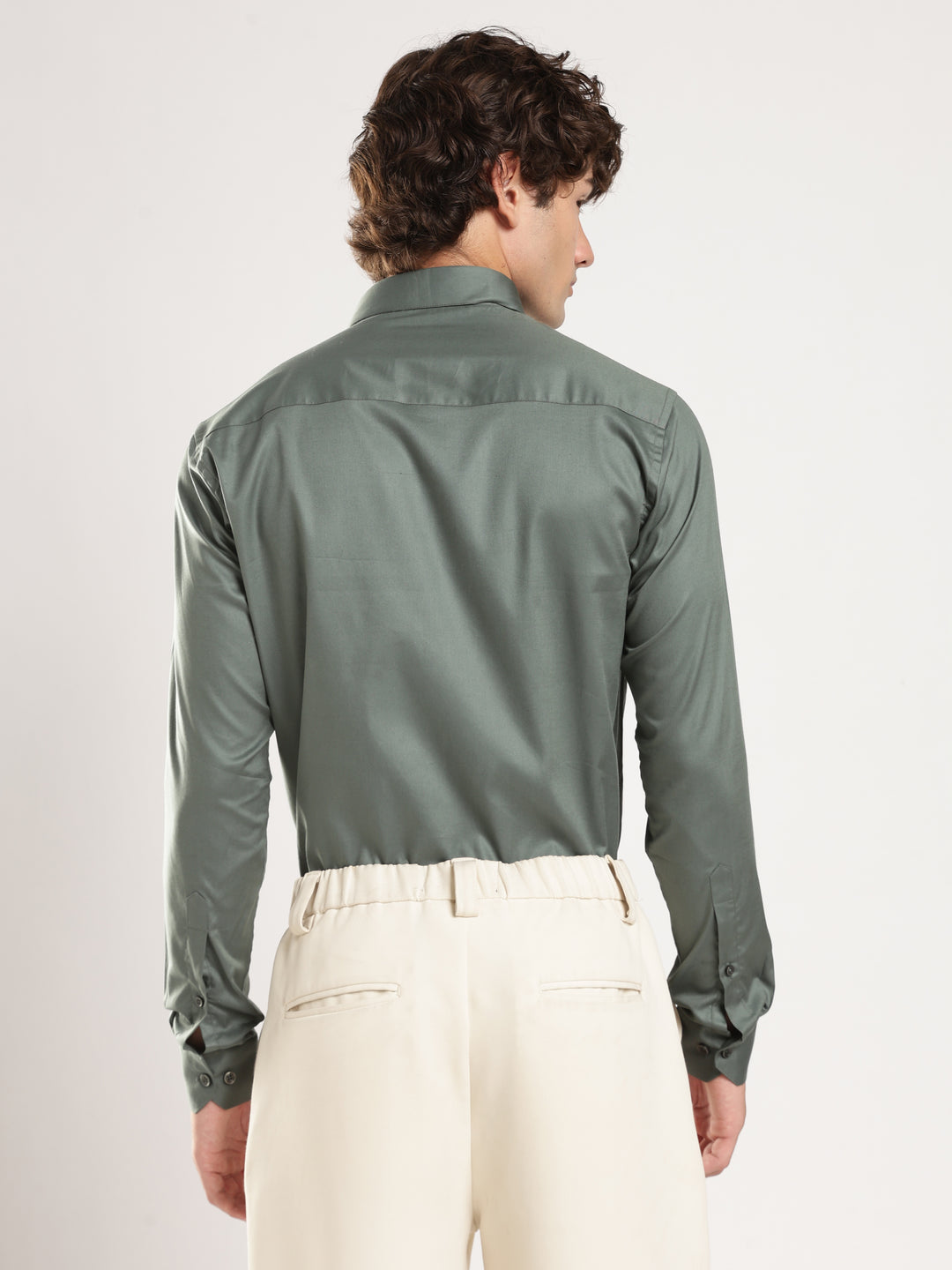 Pastel Green Solid Slim Fit Formal Shirt