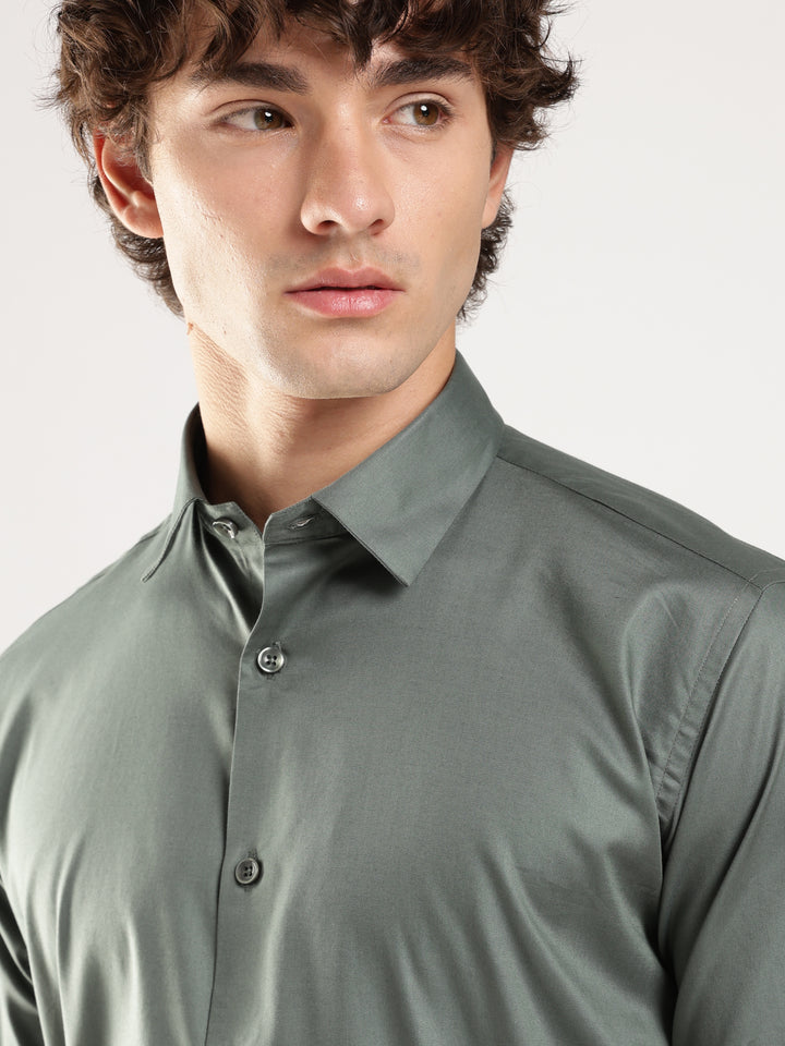Pastel Green Solid Slim Fit Formal Shirt
