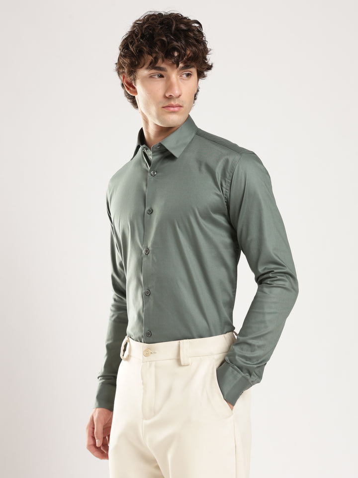 Pastel Green Solid Slim Fit Formal Shirt