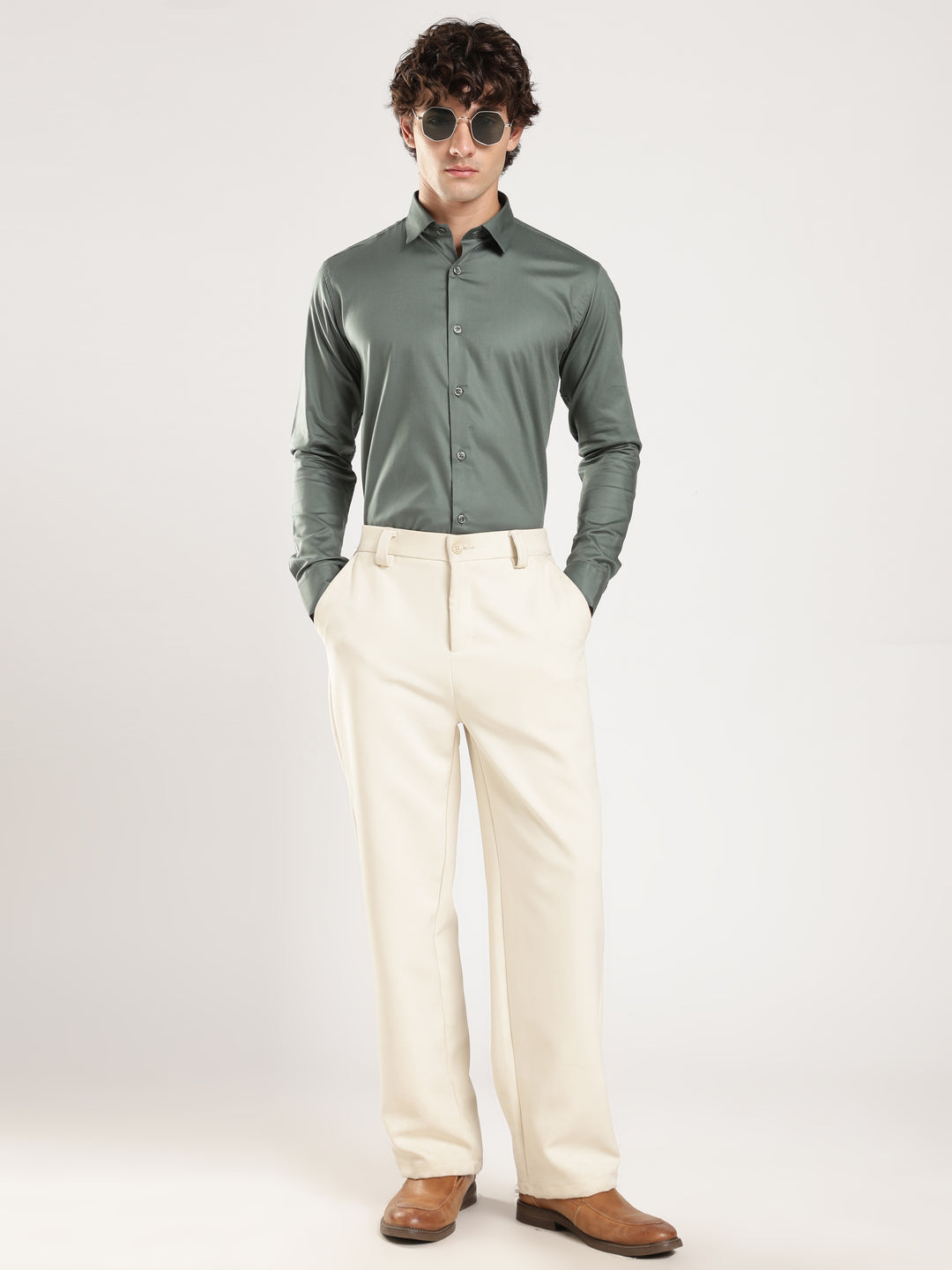 Pastel Green Solid Slim Fit Formal Shirt