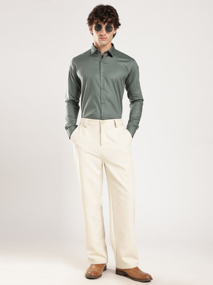 Pastel Green Solid Slim Fit Formal Shirt