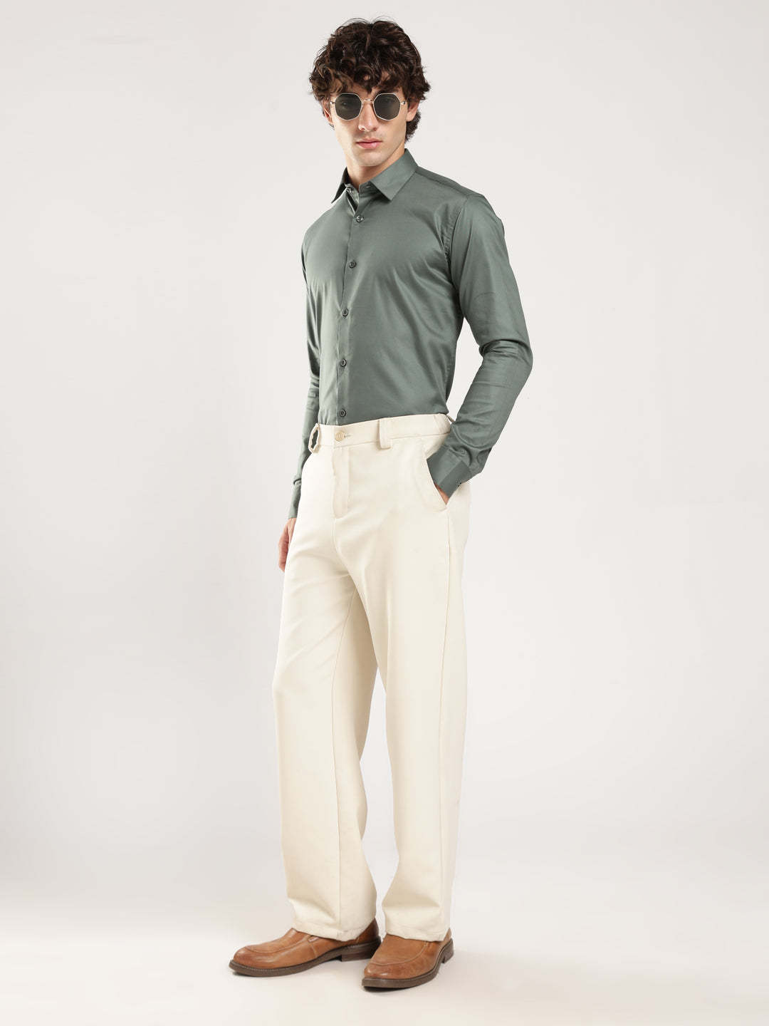 Pastel Green Solid Slim Fit Formal Shirt
