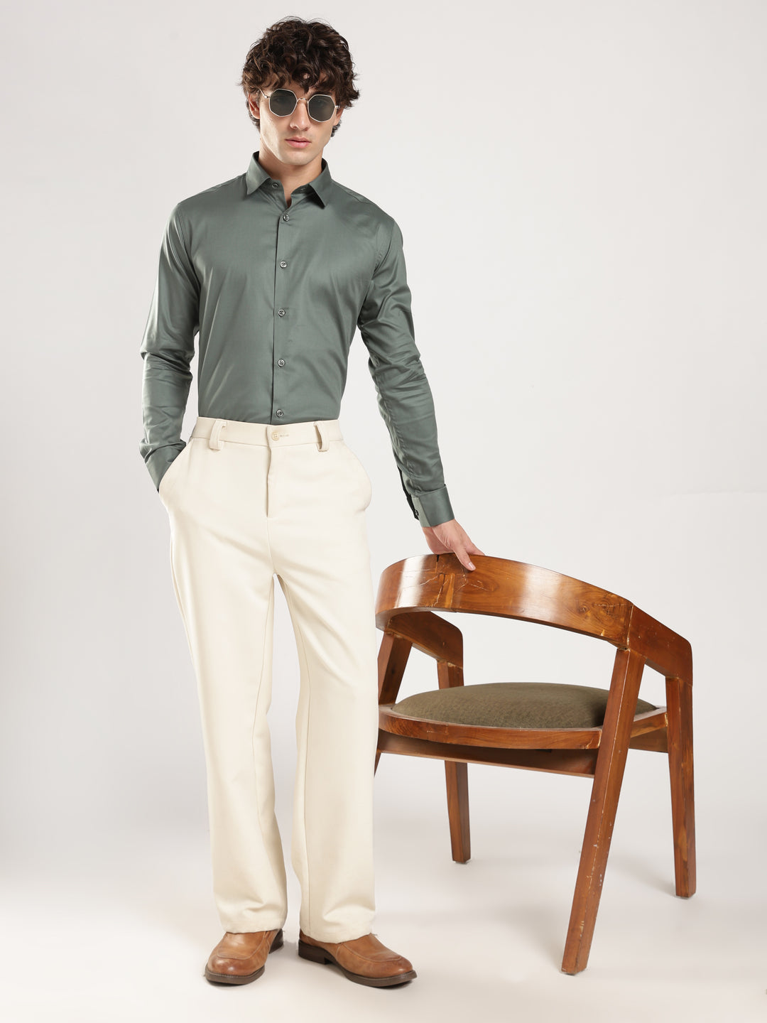 Pastel Green Solid Slim Fit Formal Shirt