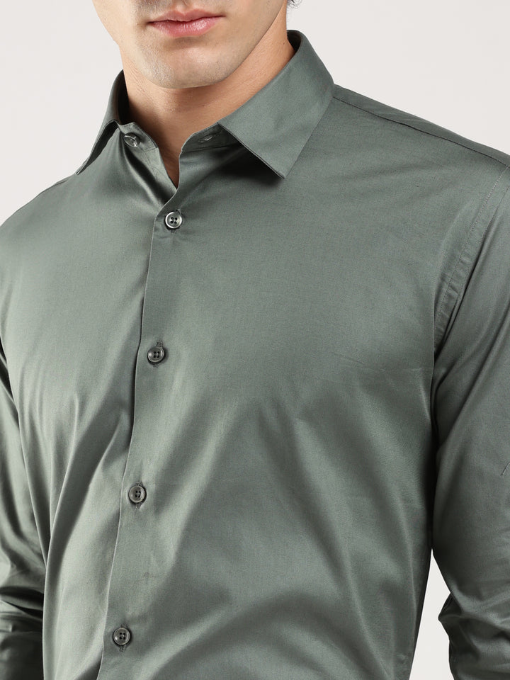 Pastel Green Solid Slim Fit Formal Shirt