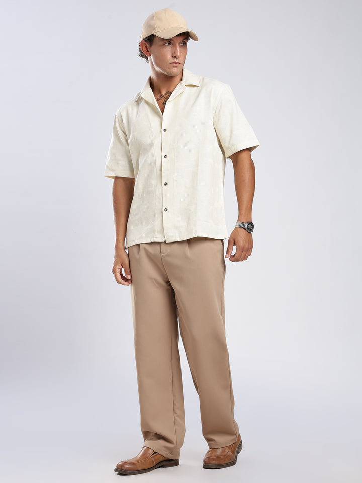 Beige Jacquard Boxy Fit Shirt