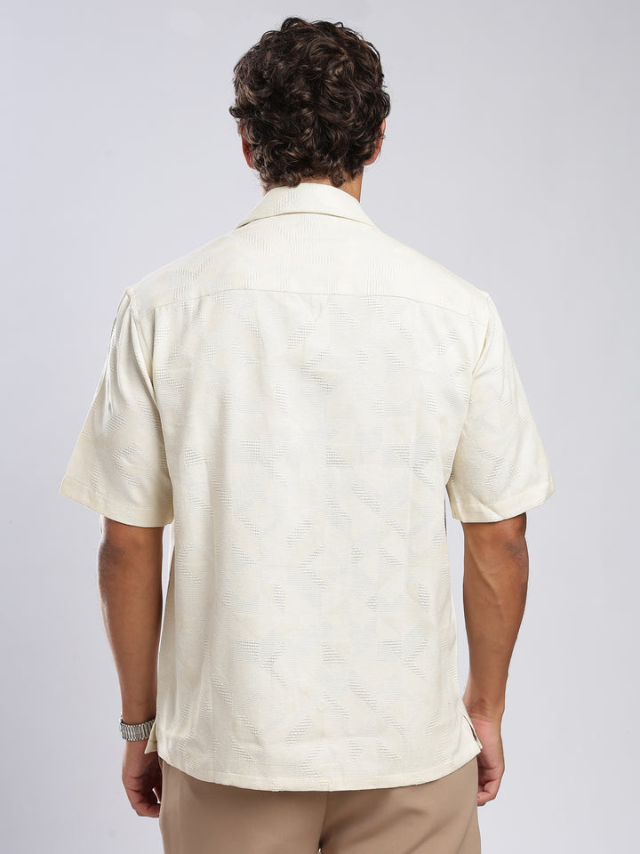 Beige Jacquard Boxy Fit Shirt