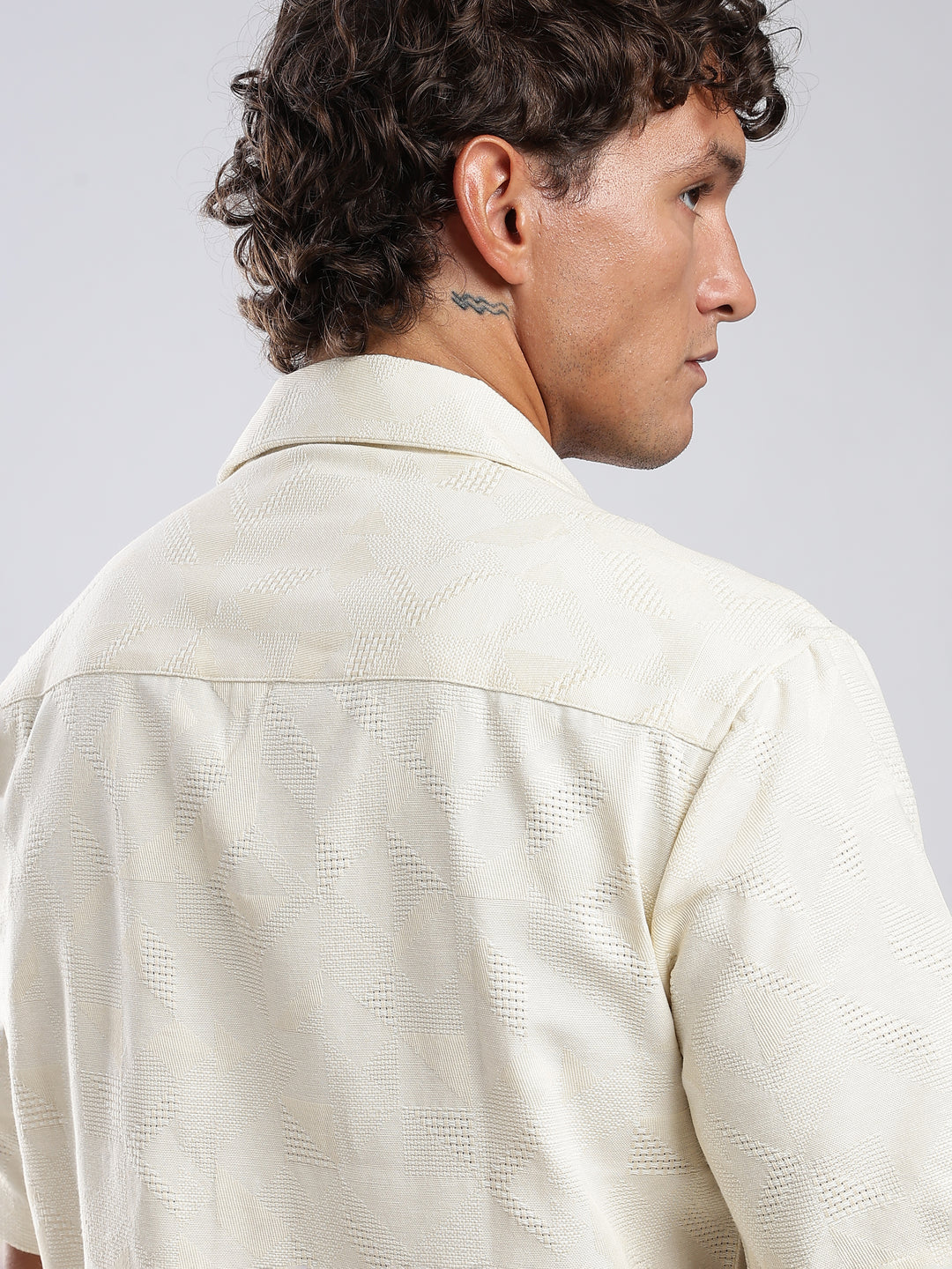Beige Jacquard Boxy Fit Shirt